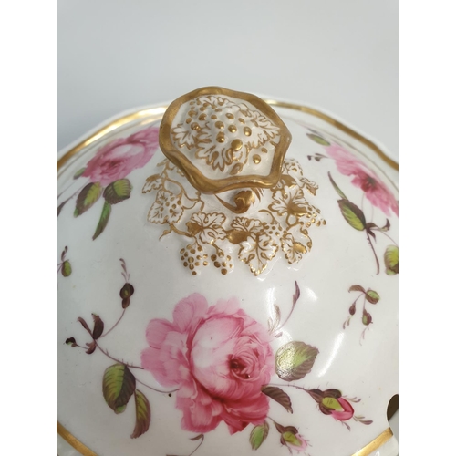 169 - H&R Daniel first Gadroon shape Lidded Bowl with floral decoration, a few small chips on inside rim a... 