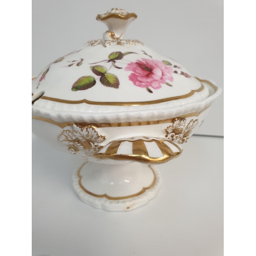 169 - H&R Daniel first Gadroon shape Lidded Bowl with floral decoration, a few small chips on inside rim a... 