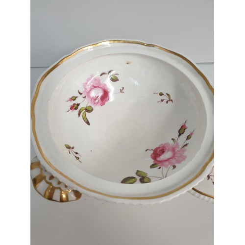 169 - H&R Daniel first Gadroon shape Lidded Bowl with floral decoration, a few small chips on inside rim a... 