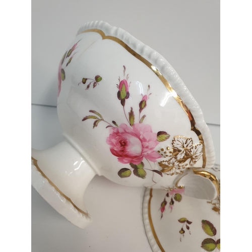 169 - H&R Daniel first Gadroon shape Lidded Bowl with floral decoration, a few small chips on inside rim a... 