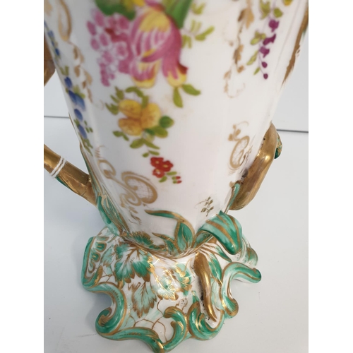 195 - H&R Daniel snake handled Vase Floral Baroque style circa 1825 in good condition , 17.5cm tall