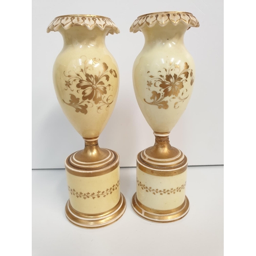 199 - A heavily repaired pair of H&R Daniel baluster Vases floral theme, 16cm tall (2)