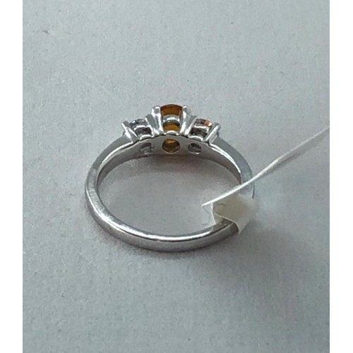 241 - 18k White Gold Ring with Citrine centre and Diamond shoulders (0.50ct top quality), weight 4.05g and... 