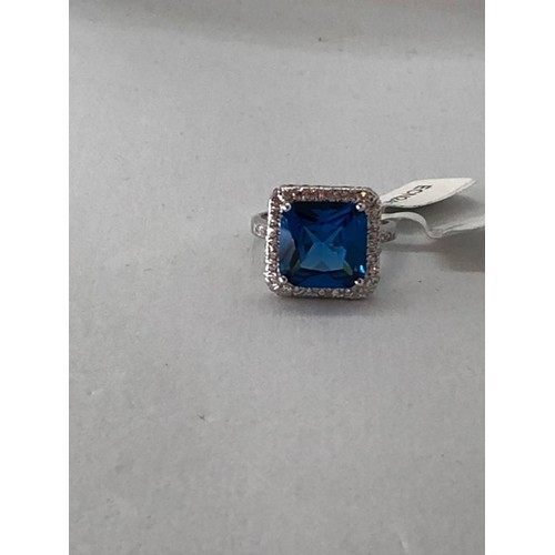 245 - Silver Blue CZ Cluster Ring (stone 11x11mm), size P and weight 6.1g