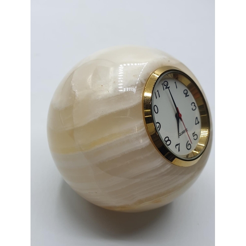 131 - Onyx Ball Quartz Clock, 6cm tall