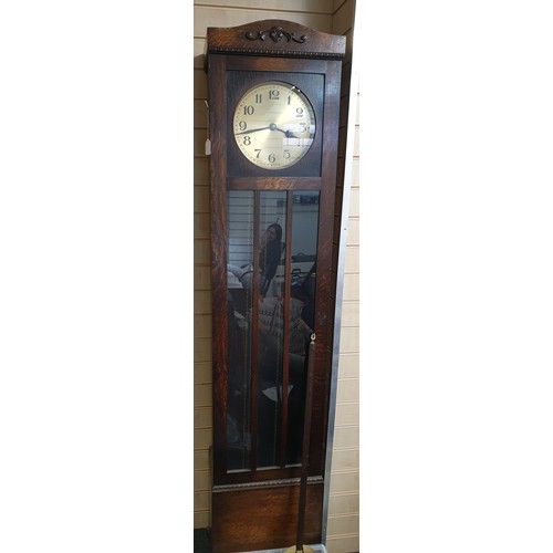 28 - Long Case Hall Clock with Pendulum circa 1930s, 190cm tall and 41.5cm wide.