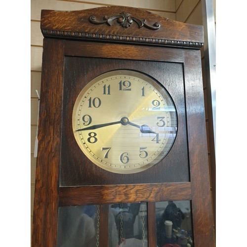 28 - Long Case Hall Clock with Pendulum circa 1930s, 190cm tall and 41.5cm wide.