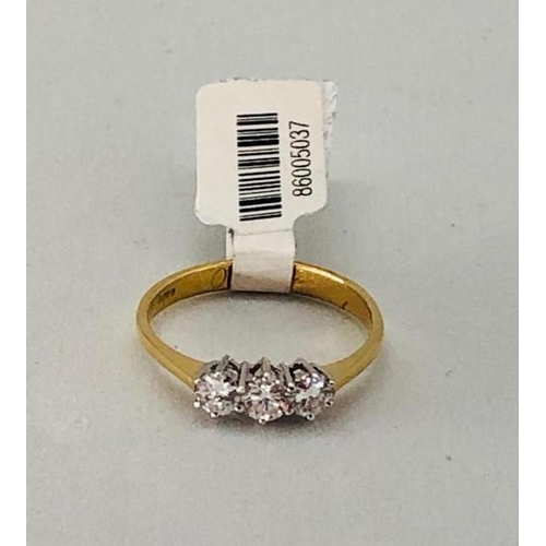 317 - 18K Yellow Gold Ring with 3 Trilogy Diamonds (round brilliant cut of top quality, approx 0.65cts), w... 