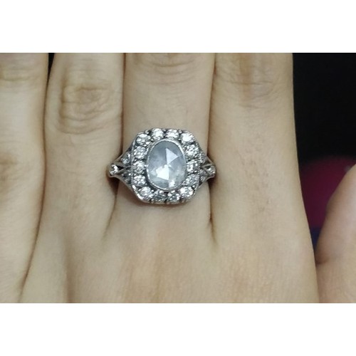 361 - Antique Diamond Ring with Rose cut centre stone and round brilliant cut surround of  diamonds, over ... 