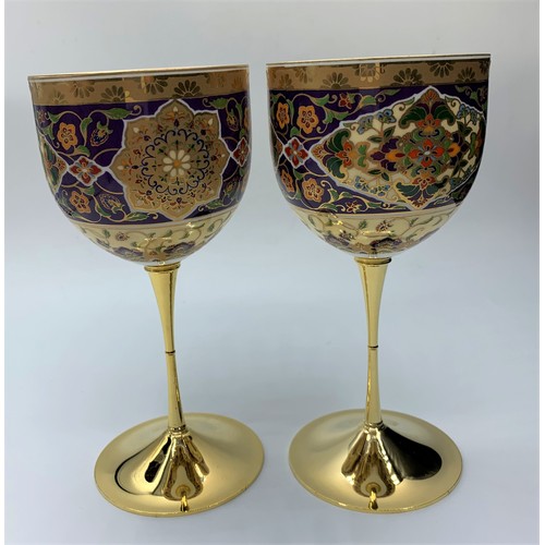 294 - Pair of Chinese painted Porcelain Goblets on metal stems in presentation box, 15cm tall (2)