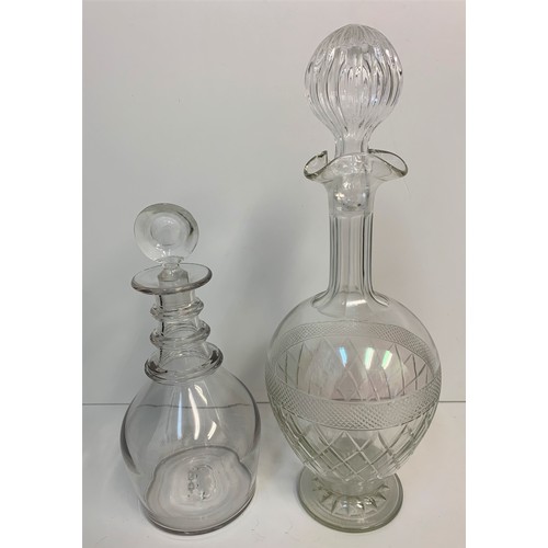 296 - 2x large Glass Decanters interesting shapes, 37cm and 27cm respectively (2)