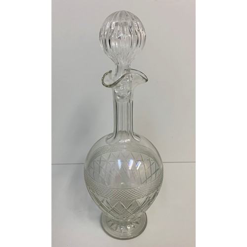 296 - 2x large Glass Decanters interesting shapes, 37cm and 27cm respectively (2)