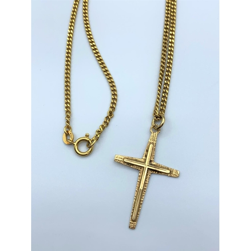 405 - 18ct gold necklace with 9ct gold cross pendant, 44cm long and weight total 9.5g approx