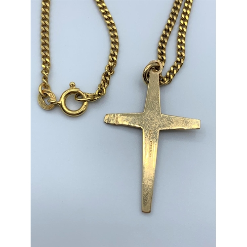 405 - 18ct gold necklace with 9ct gold cross pendant, 44cm long and weight total 9.5g approx