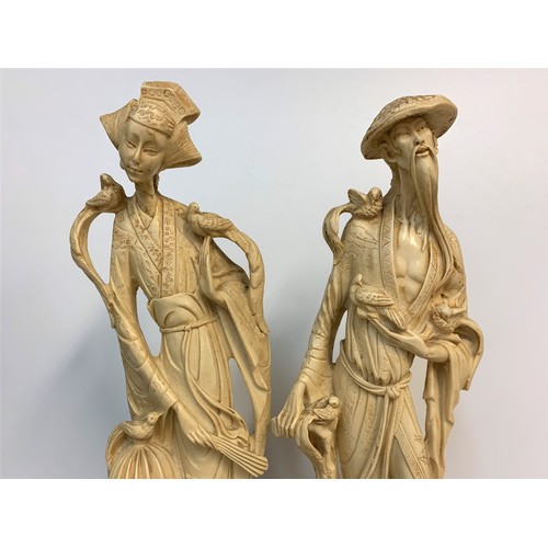 360 - Pair of Chinese Resin Figurines of a 'Birdman and wife', 44cm tall (2)