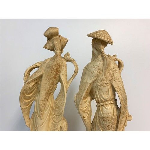 360 - Pair of Chinese Resin Figurines of a 'Birdman and wife', 44cm tall (2)