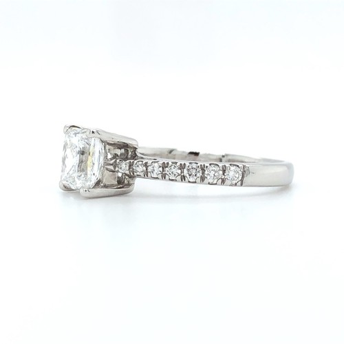 22 - Platinum ring with 1ct Diamond centre (D/SI1) and 0.17cts diamonds on shoulders, weight 3.14g and si... 