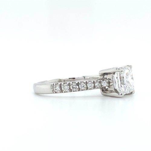 22 - Platinum ring with 1ct Diamond centre (D/SI1) and 0.17cts diamonds on shoulders, weight 3.14g and si... 