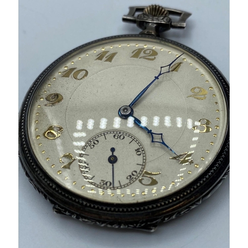 208 - Silver Open faced Pocket Watch, rare slim line top winder with a clear import Hallmark for London 19... 