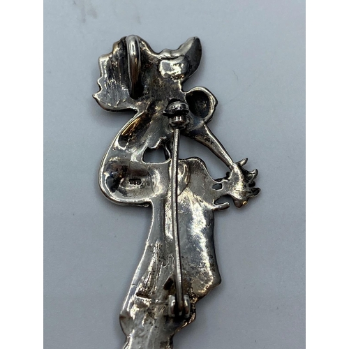 210 - Vintage Silver and silver marcasite Art deco style Brooch and Pendant, in the form of a flower fairy... 