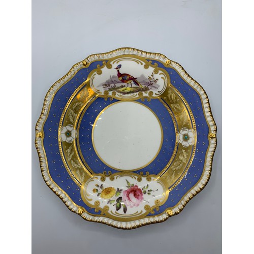 442 - Pair of H&R Daniel first Gadroon shaped Plates with pheasant and floral decoration (2)