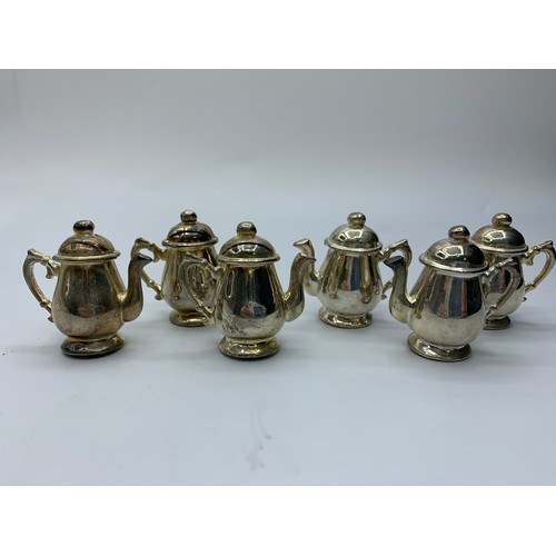 445 - 6x miniature silver plate coffee pots 4cm tall and weight 385g (6).