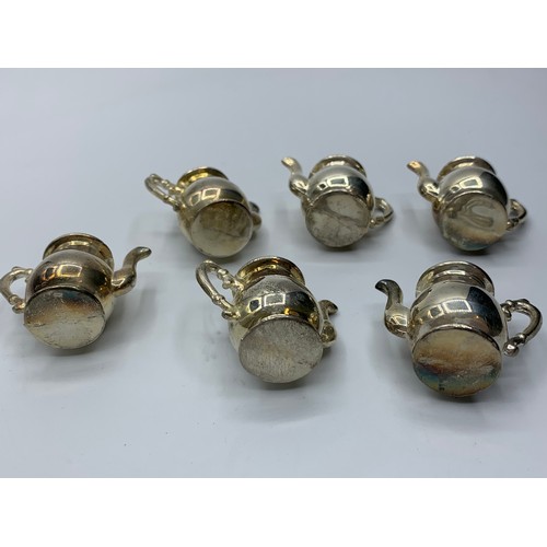 445 - 6x miniature silver plate coffee pots 4cm tall and weight 385g (6).