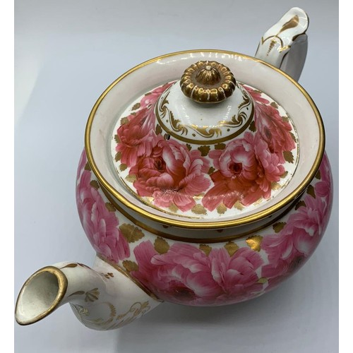 368 - A very early H&R Daniel Teapot with pink floral decoration in good condition