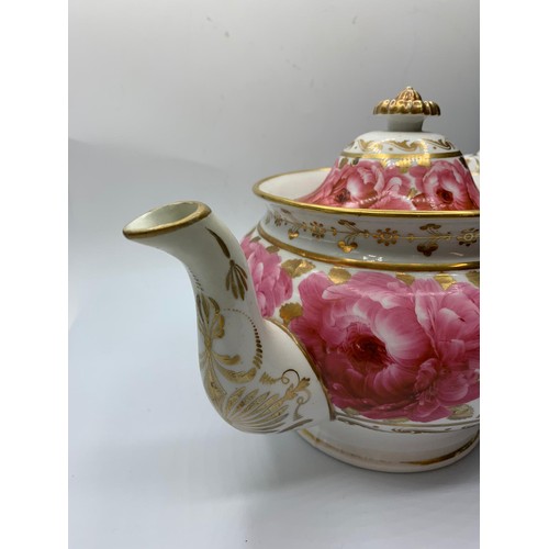 368 - A very early H&R Daniel Teapot with pink floral decoration in good condition