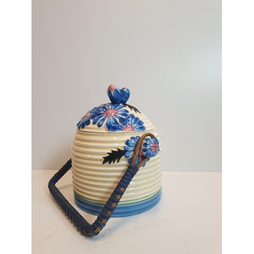 315 - Clarice Cliff 'Bizarre' pot + lid (AF), 11X16cm