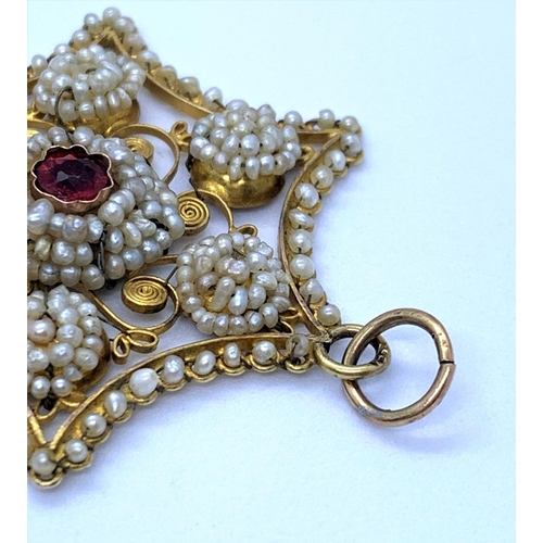 336 - Edwardian Seed Pearl and Pink Ruby Pendant  in 18k Gold