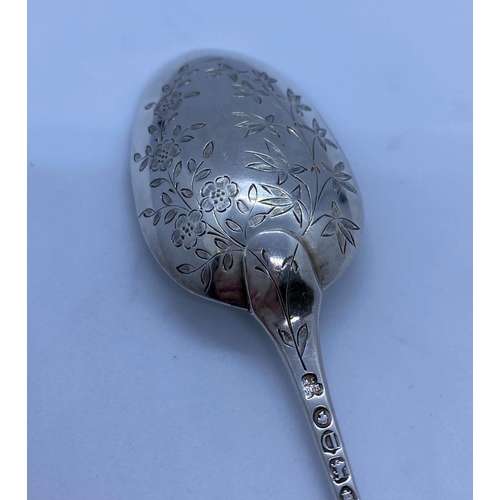 70 - Antique Silver Spoon with Floral Decoration to Handle and Back of Bowl. Nice Condition with a Clear ... 