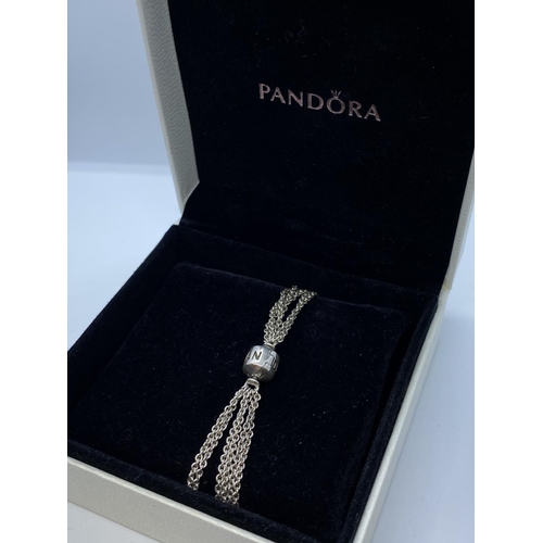 72 - Pandora Silver Chain Bracelet. Having 6 strands of Silver Links With the Pandora trademark Clasp Fas... 