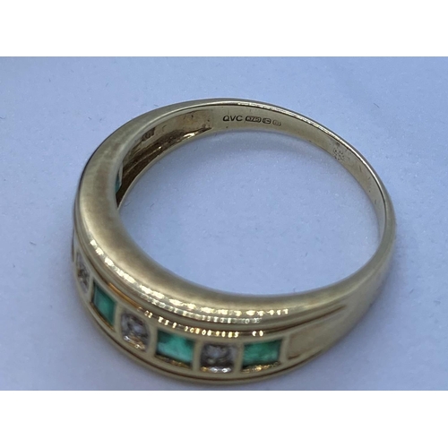 78 - Stone Set Gold Ring Having Emeralds and Diamonds to Top in a Half Eternity Type Setting. 9 Carat Gol... 