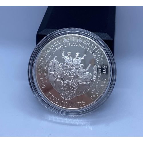 80 - Silver Proof One Ounce £5 Coin Minted 2005 to Celebrate the Liberation of Guernsey. In Original Unop... 