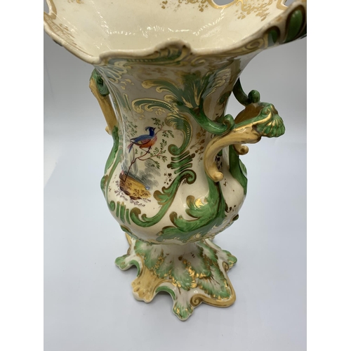 106 - H&R Daniel new Dresden vase in green with pheasant in woodland decoration.