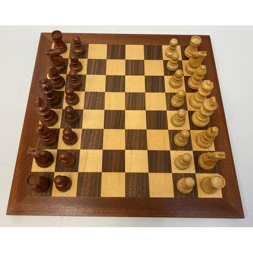 294 - 1 Mahogany Board Chess Set with Wooden Pieces.