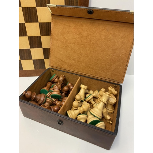 294 - 1 Mahogany Board Chess Set with Wooden Pieces.