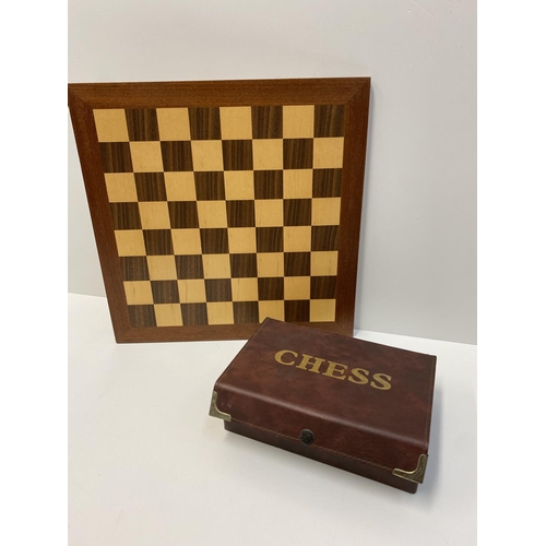 294 - 1 Mahogany Board Chess Set with Wooden Pieces.