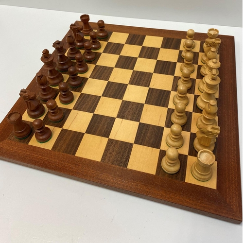 294 - 1 Mahogany Board Chess Set with Wooden Pieces.