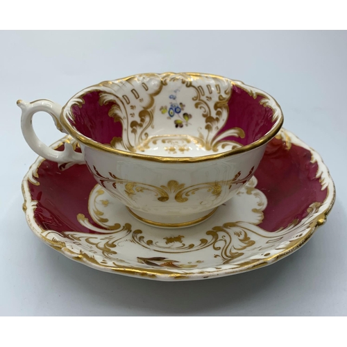 247 - H&R Daniel Shrewsbury Shape Maroon Cup and Saucer, Some Age Related Marks.