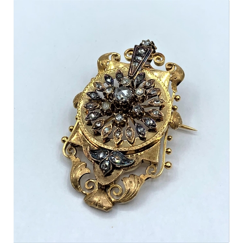 358 - An Antique Regency style French Diamond Brooch set in 18ct Rose gold, weight 16.5g