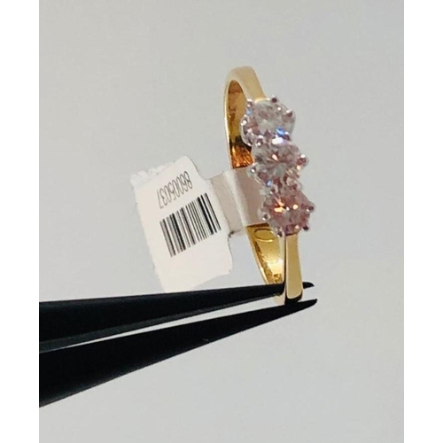 434 - 18K Yellow Gold Ring with Trilogy of Diamonds (round brilliant cut stones approx 0.65cts), weight 2.... 