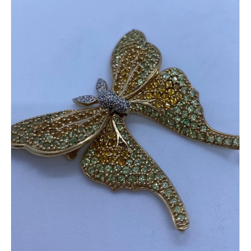 176 - (Withdraw)18ct Gold Butterfly Brooch with Many Coloured Diamonds (1 Missing) 13g, 5cm Wide.