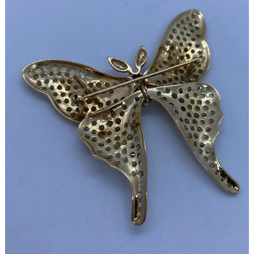 176 - (Withdraw)18ct Gold Butterfly Brooch with Many Coloured Diamonds (1 Missing) 13g, 5cm Wide.