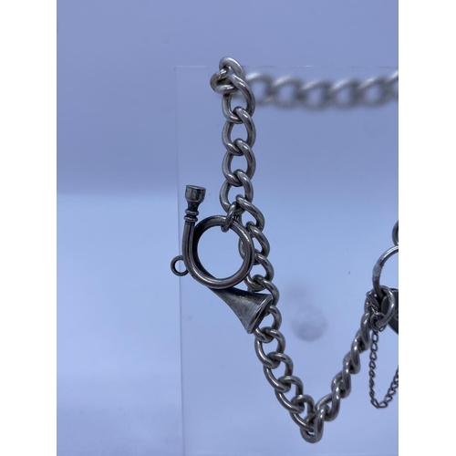 282 - Silver Bracelet with Bugle Charm & Heart Padlock, 17.6g, 18cms.