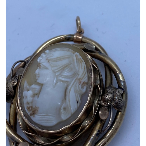 288 - 9ct Gold Victorian Mourning Brooch with Cameo Front and Rear Glass Intact, 18.6g, 5x4cms.