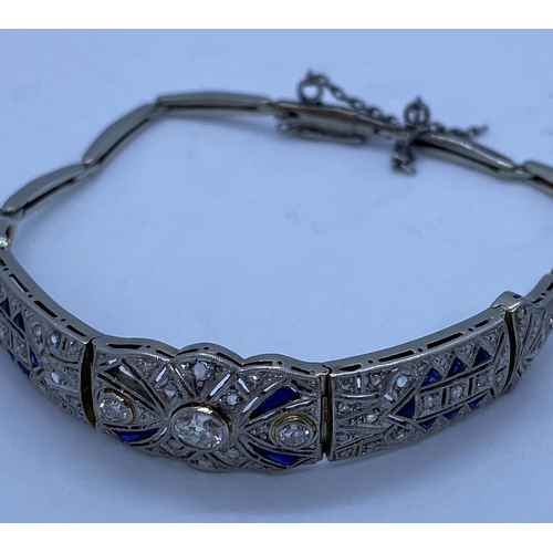 5 - Vintage Art Deco Style Platinum & 18ct Gold Bracelet with Encrusted Diamonds (2K Total) and Sapphire... 