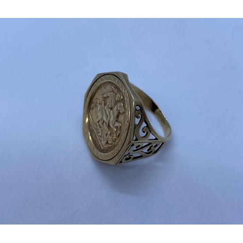 473 - 9ct Gold St George & Dragon Ring, 5.2g, Size R.