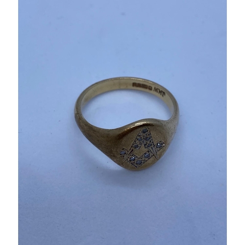 474 - 9ct Gold Masonic Ring, 6.5g, Size V.